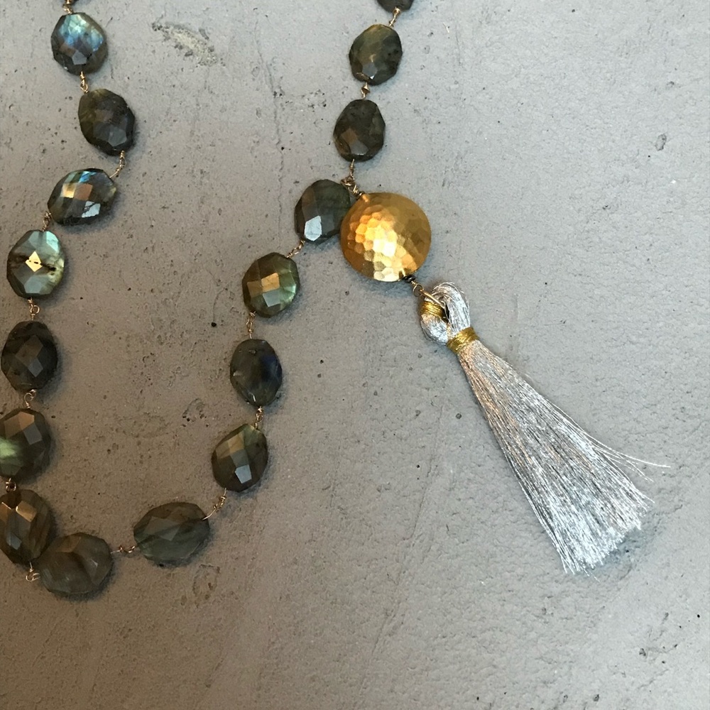 Labradorite long tassel necklace bohemian chic - Picture 5 of 8